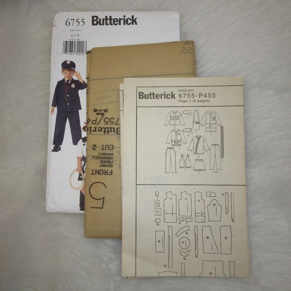 BUTTERICK 6755 Sz 6-8 Kids' costumes Doctor Karate Police  Cowboy/girl